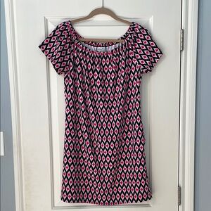 Tommy Bahama Pink and Black Flutter Sleeve Midi Dress